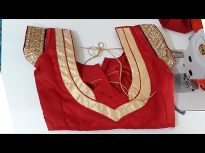 Very beautiful Paan Gala blouse design making with golden cloth ||