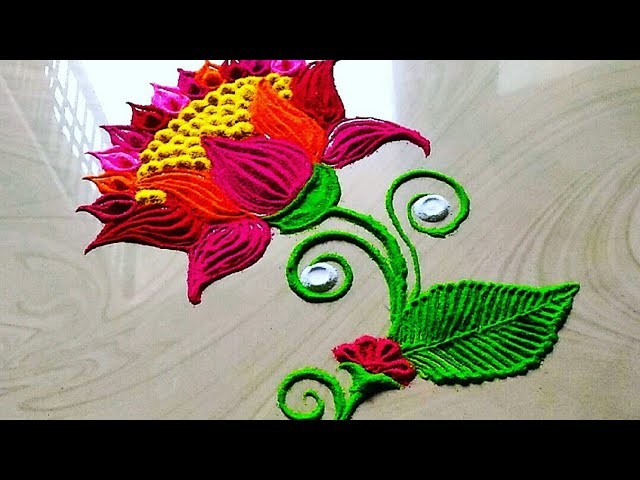 Very easy louts flowers rangoli design for lakshami FESTIVAL'S
