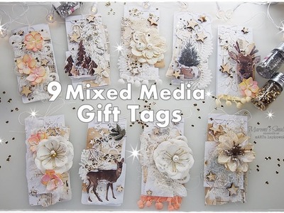 9 Mixed Media Winter Christmas Gift Tags ♡ Maremi's Small Art ♡