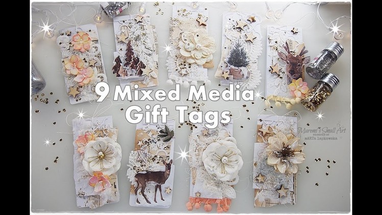9 Mixed Media Winter Christmas Gift Tags ♡ Maremi's Small Art ♡