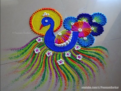 Beautiful peacock rangoli | Easy rangoli designs by Poonam Borkar