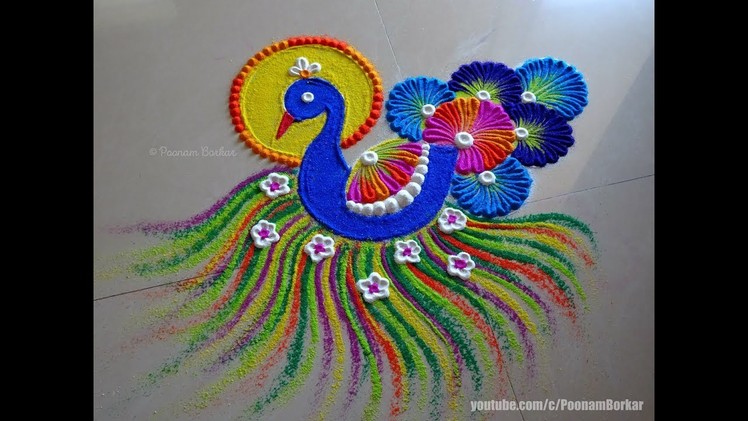 Beautiful peacock rangoli | Easy rangoli designs by Poonam Borkar