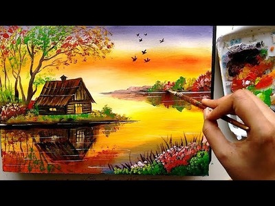 Beautiful Riverside Scenery Painting | Acrylic Painting Tutorial