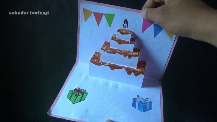Cara membuat kartu pop up Kue-Pop Up Cake Brithday Card