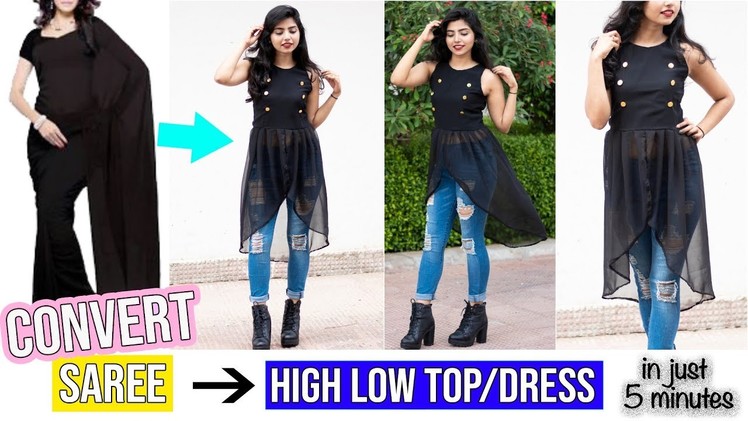 Convert Old Saree Into High Low Top\Kurti\Dress In Just 5 Minutes