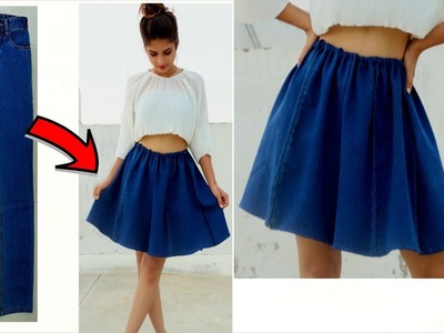 Convert.Recycle Old Jeans into Girls FLARED.CIRCULAR Skirt | Super Easy Denim Skirt in 5 Minutes