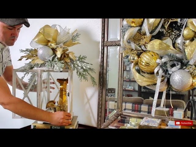 Decorating A Lantern For Christmas With A GLAM Funky Bow And Swag  (How To). Dollar Tree DIY