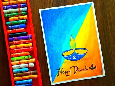 Diwali Card Drawing (Very Easy) with Oil Pastels for beginners - Step by Step