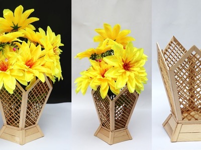DIY flower vase || ice cream stick craft idea || handmade flower pot