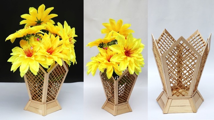 DIY flower vase || ice cream stick craft idea || handmade flower pot