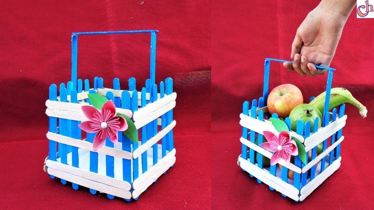 DIY ice cream stick craft | Easy Fruit Basket Making at home