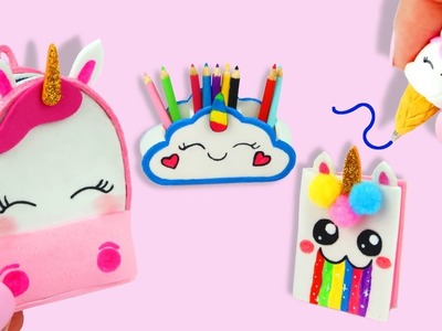 ???? DIY Miniatures for doll Unicorn School Supplies ~ Backpack, Notebook, Pencil Case