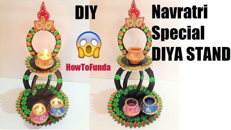 Diya stand making with waste materials(cardboard) and kundan decoration | best out of waste | diy