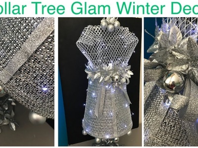 DOLLAR TREE DIY GLAM WINTER DECOR | LIGHTED DRESS TREE | MANNEQUIN WINTER TREE