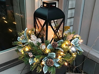 Easy Christmas Planters - Lantern Planter Floral Arrangement - Outdoor Decorating