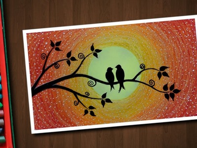 Easy Love Birds Drawing for beginners with Oil Pastels - step by step