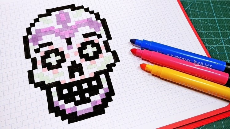 Halloween Pixel Art - How To Draw Sugar Skull #pixelart