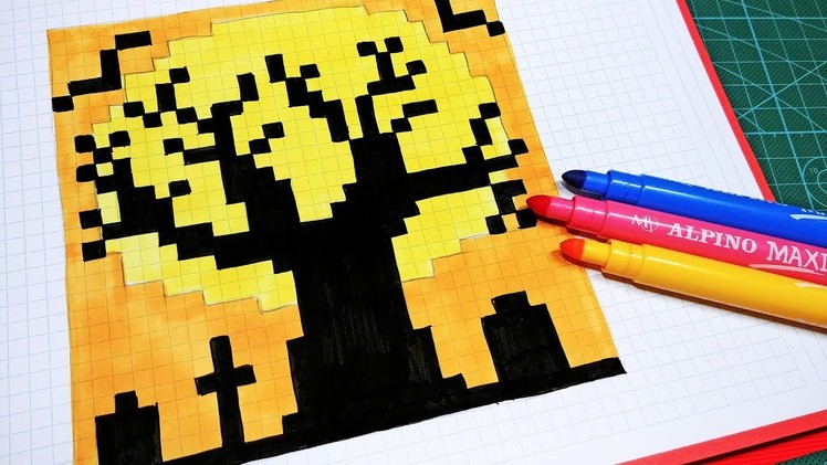 Halloween Pixel Art - How To Draw a cemetery #pixelart