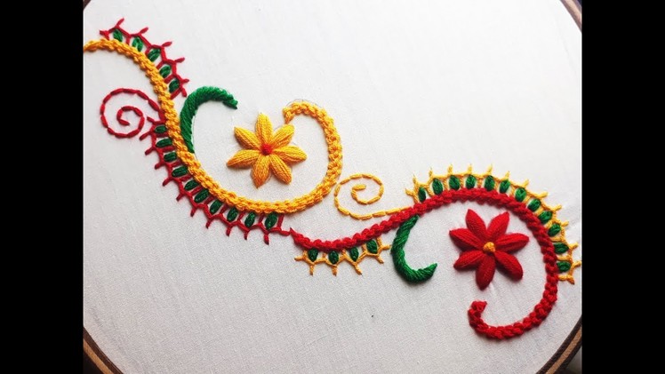 Hand embroidery beautiful border design | Border design tutorial