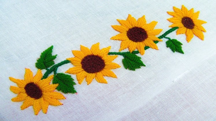 Hand Embroidery; Border Line Design; Sunflower Embroidery