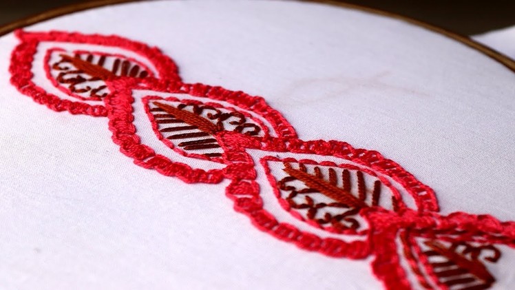 Hand Embroidery l border design for kamezz by cherry blossom.