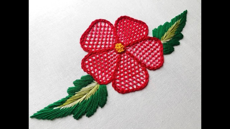 Hand embroidery Net stitch | Net stitching flower design