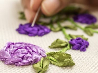 Hand Embroidery: Ribbon Flowers on Clothes | Stitching Ideas