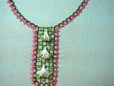 Hand embroidery. Sewing hack, easy embroidery tricks.  Neckline embroidery design.