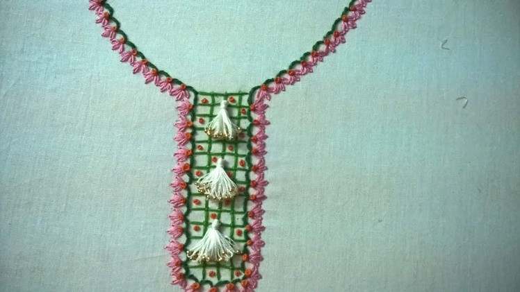Hand embroidery. Sewing hack, easy embroidery tricks.  Neckline embroidery design.