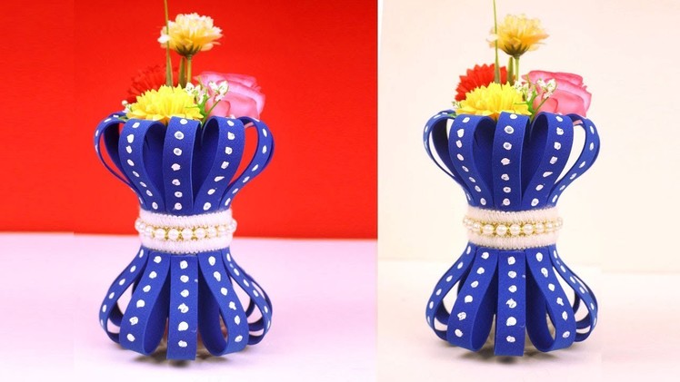 Handmade flower vase with toilet roll - Recycled material craft - New DIY craft idea