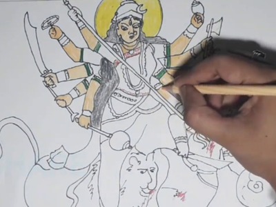 How to draw Durga Maa|| Durga Puja cartoon drawing for kids || Debi Durgar Asur Badh