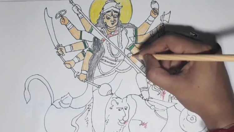 How to draw Durga Maa|| Durga Puja cartoon drawing for kids || Debi Durgar Asur Badh