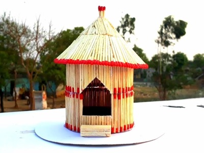 How to make a match house | matchstick house fire | easy matchstick hut making | matchstick art.