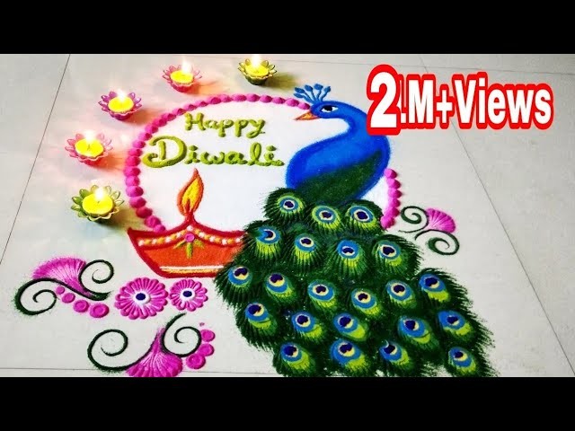 Latest Peacock Rangoli Designs Diwali Rangoli