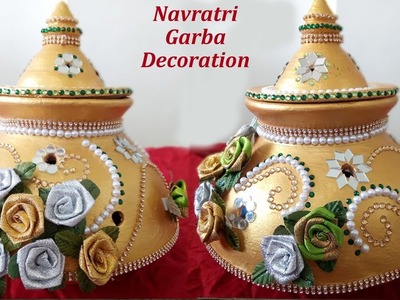 Navratri garba decoration | how to decorate pot at home | creative matki decoration idea