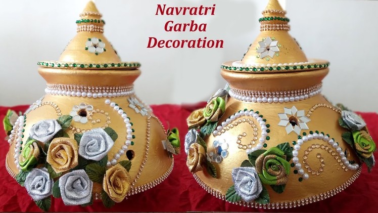 Navratri garba decoration | how to decorate pot at home | creative matki decoration idea