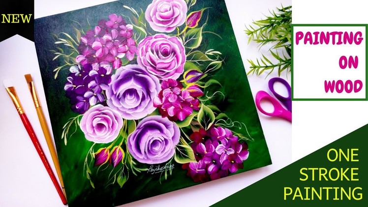 Quick and easy Floral painting on wood - One stroke painting flowers | Acrylic painting | DIY