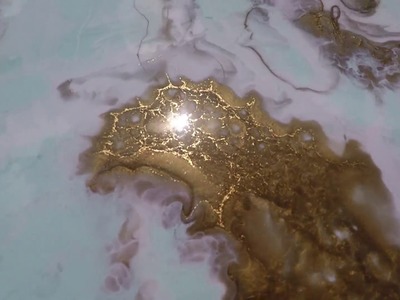 Sea Foam and Gold Resin Table Top (lace, veins, depth, cells, magic)