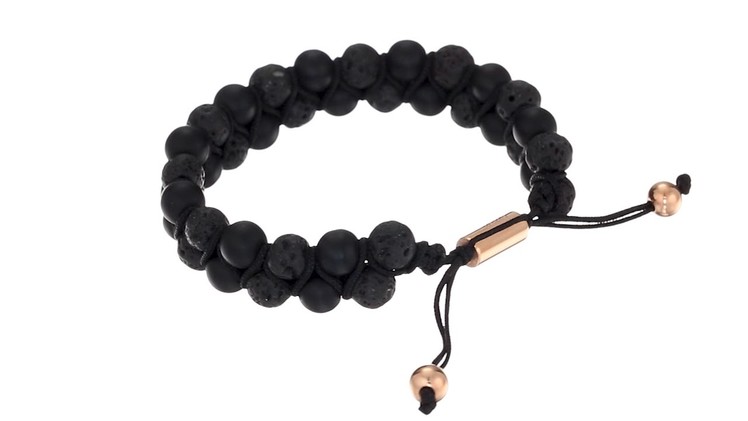 Steve Madden Stainless Steel Lava Stone Bead Bracelet SKU: 9013042