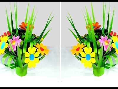 কাগজ দিয়ে ফুলের তোড়া || How to Make a Paper Flower Bouquet || Simple Paper Crafts Home Decor Ideas