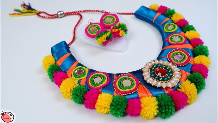 Very Easy ! DIY Necklace Making at Home || Navratri Jewellery Handmade || Navratri Ornaments Making