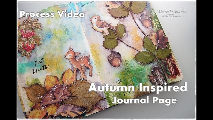 Autumn inspired Journal Page Collage with dry Leaves ♡ Maremi's Small Art ♡