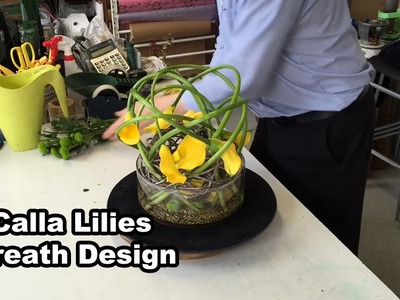 Calla Lilies In Wicker Wreath Design - Easy Flower Arrangement -