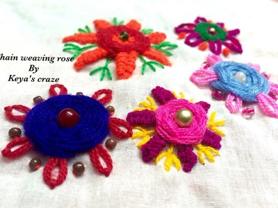 Chain weaving rose variation for beginners | Keya's craze | hand embroidery-60