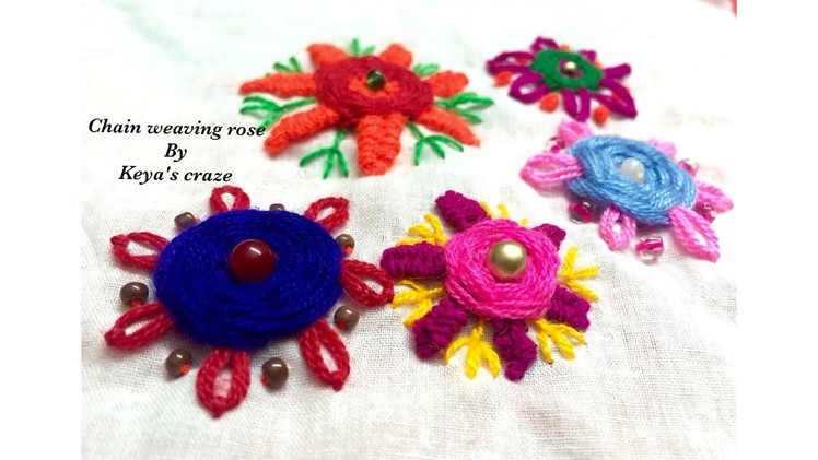 Chain weaving rose variation for beginners | Keya's craze | hand embroidery-60