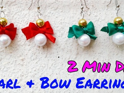 DIY Bow and Pearl Earrings.How to make Bow hoops earrings.satin ribbon earring