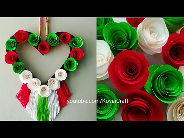 Diy paper flower and woolen wall hanging. Woolen craft. paper flower wall hanging. Easy home decor