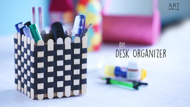 DIY Popsicle Sticks Desk Organizer | Home Decor