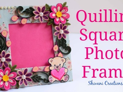DIY Quilling Photo Frame. Quilled Square Photo Frame. How to make Photo Frame at Home