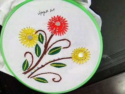 Embroidery designs -  Beautiful Mirror work with cretan stitch